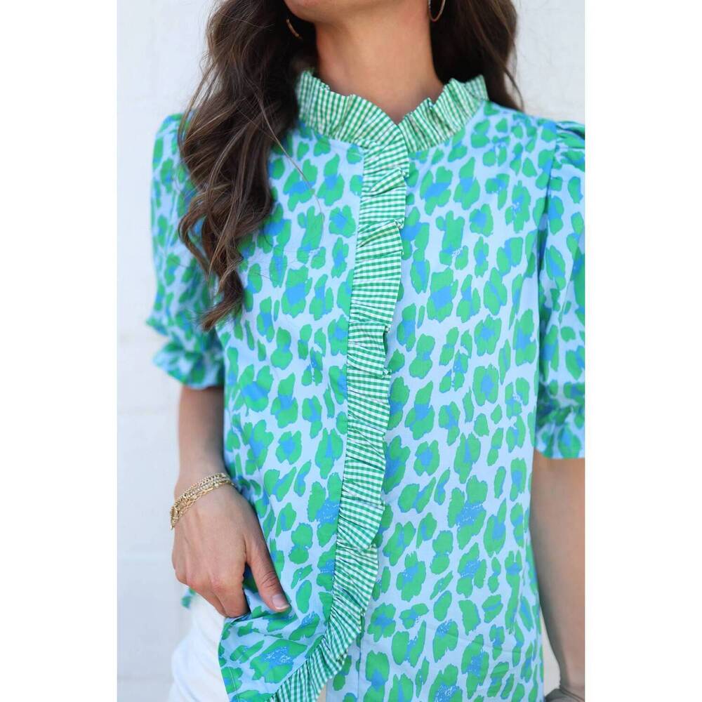 NEW ENTRO luca leopard blouse in green - Picture 8 of 10